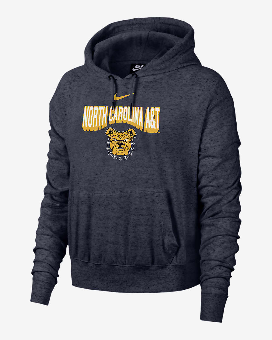 Sudadera con gorro universitaria Nike para mujer North Carolina A&T Gym Vintage - Azul marino jaspeado
