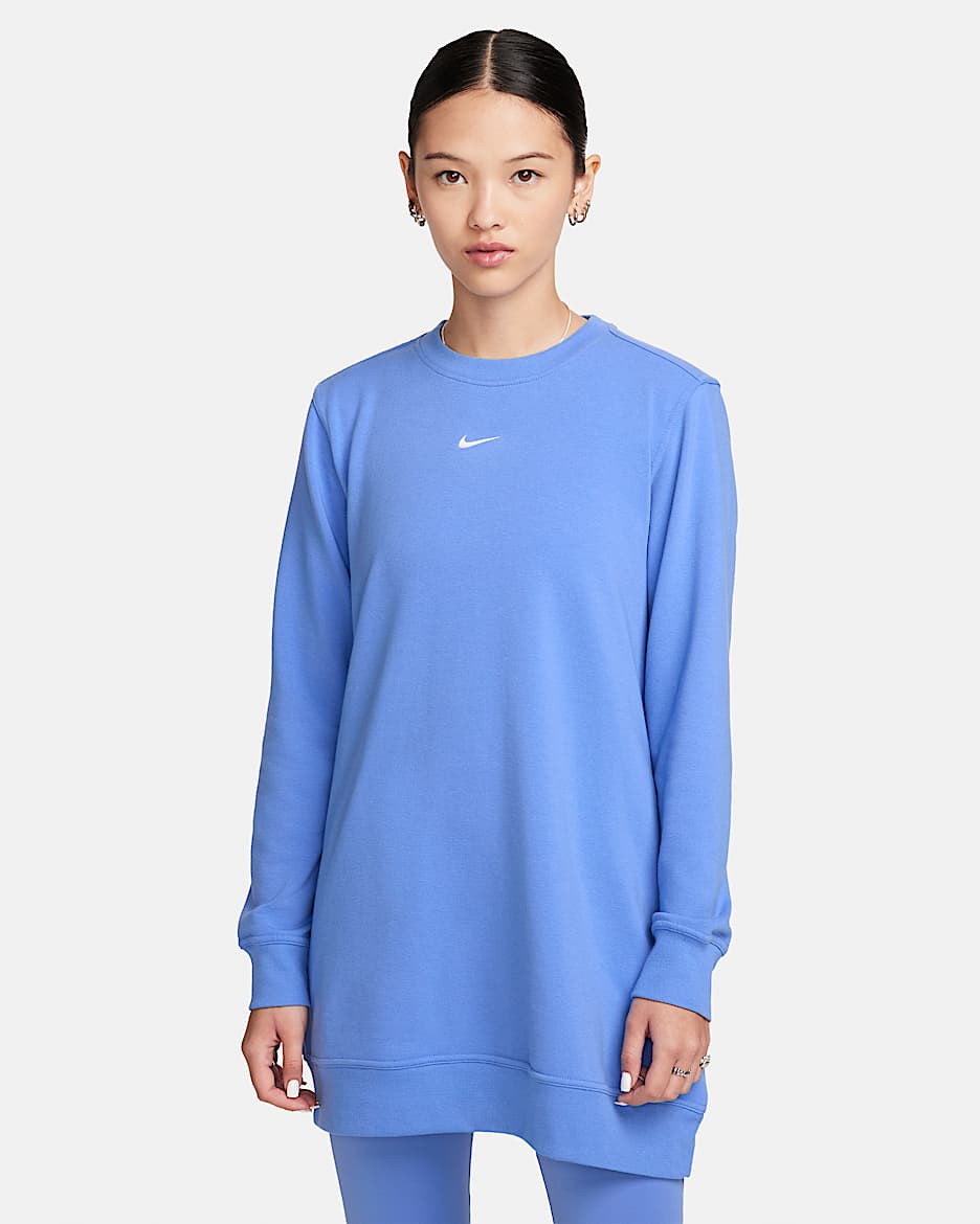 ナイキ Dri-FIT ワン ウィメンズ クルーネック フレンチ テリー チュニック - ポラール/ホワイト