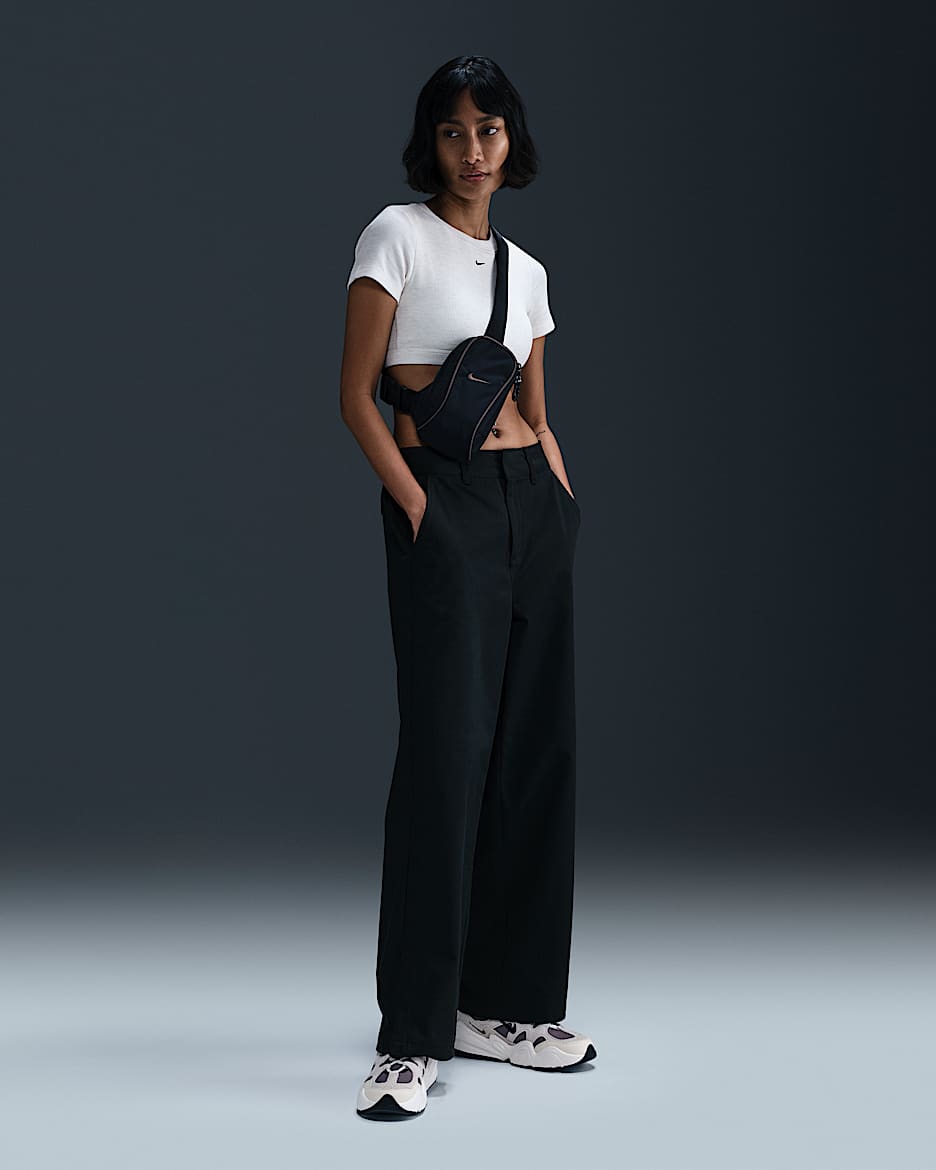 Byxor i twill Nike Sportswear Collection med medelhög midja för kvinnor - Svart/Svart