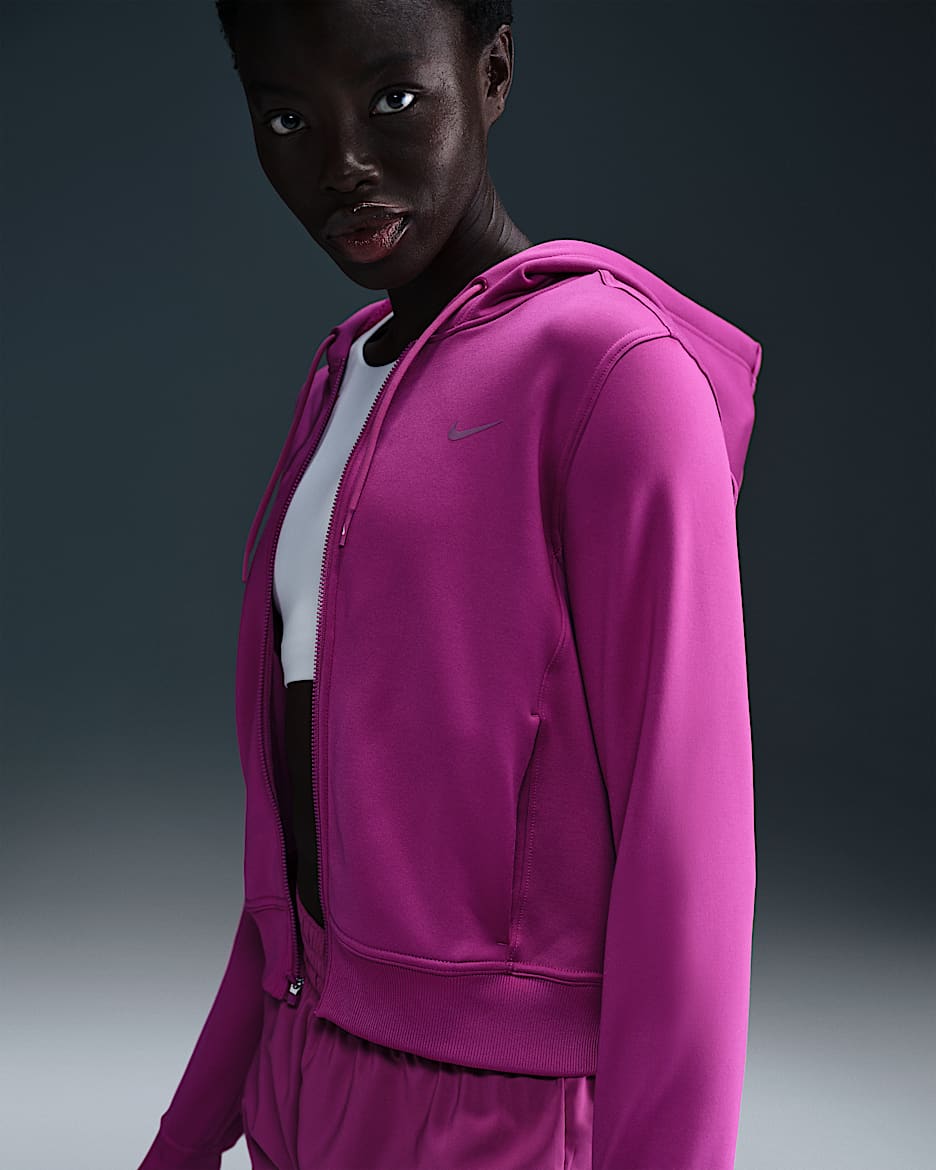 Sudadera con gorro de cierre completo para mujer Nike Therma-FIT One - Fucsia cálido/Negro