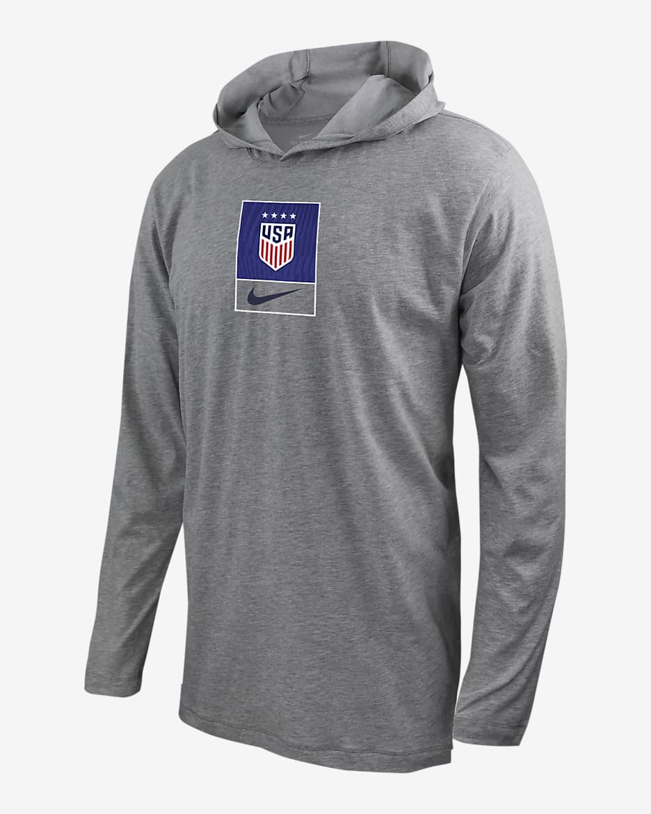 USWNT Men's Nike Soccer Long-Sleeve Hooded T-Shirt - Dark Grey Heather