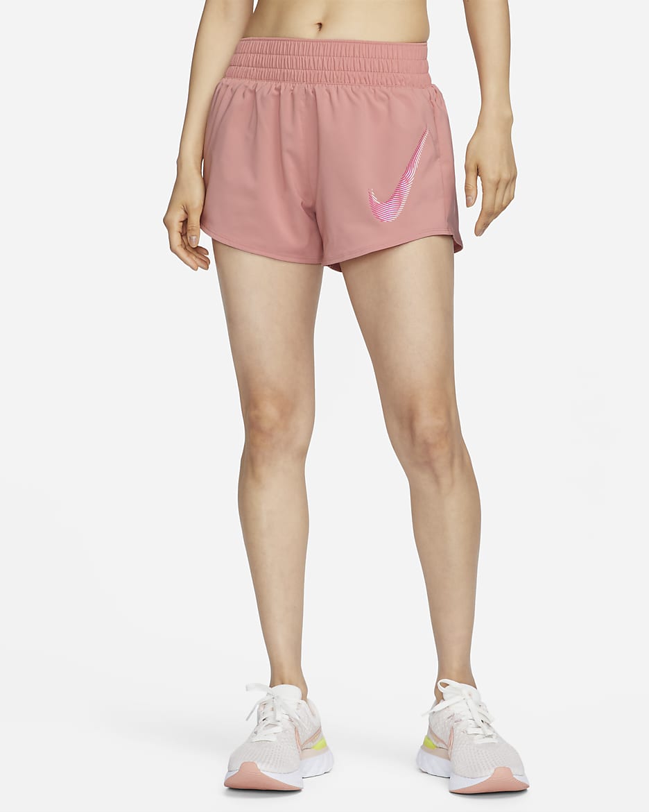 กางเกงวิ่งขาสั้นเอวปานกลางมีซับในผู้หญิง Nike Dri-FIT One Swoosh - Red Stardust/Fierce Pink