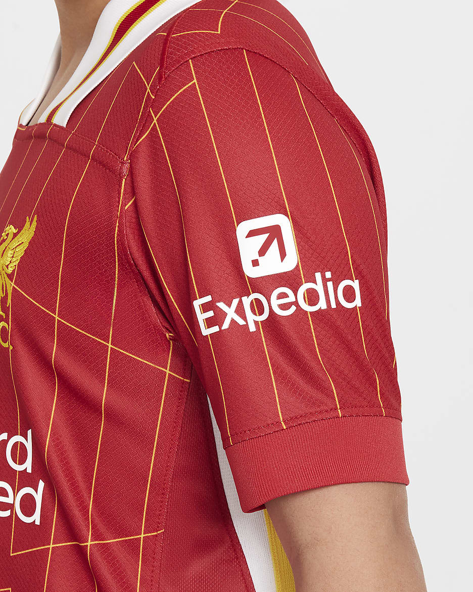 Koszulka piłkarska dla dużych dzieci Nike Dri-FIT Liverpool F.C. Stadium 2024/25 (wersja domowa) – replika - Gym Red/Biel/Chrome Yellow