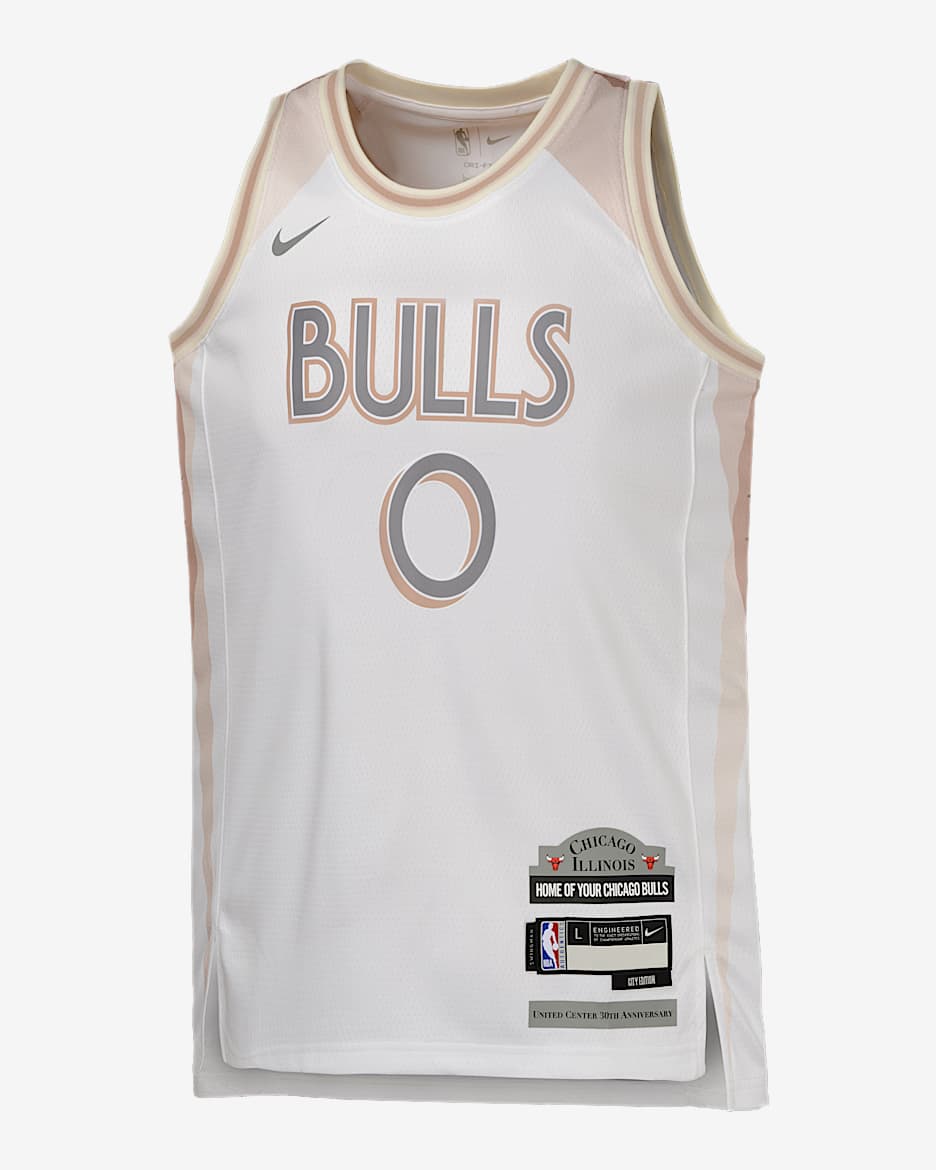 Coby White Chicago Bulls 2024/25 City Edition Big Kids' Nike Dri-FIT NBA Swingman Jersey - White