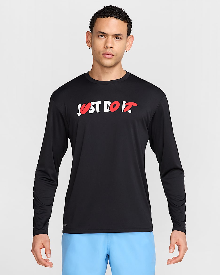 Playera de manga larga para hombre Nike Swim Hydroguard - Negro/Blanco/Rojo universitario/Blanco