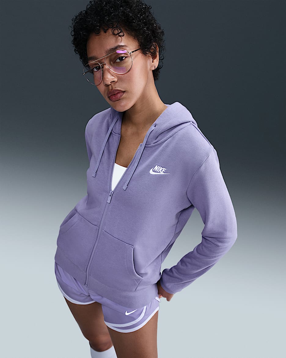 Sudadera con gorro de cierre completo para mujer Nike Sportswear Club Fleece - Amatista empolvado/Blanco