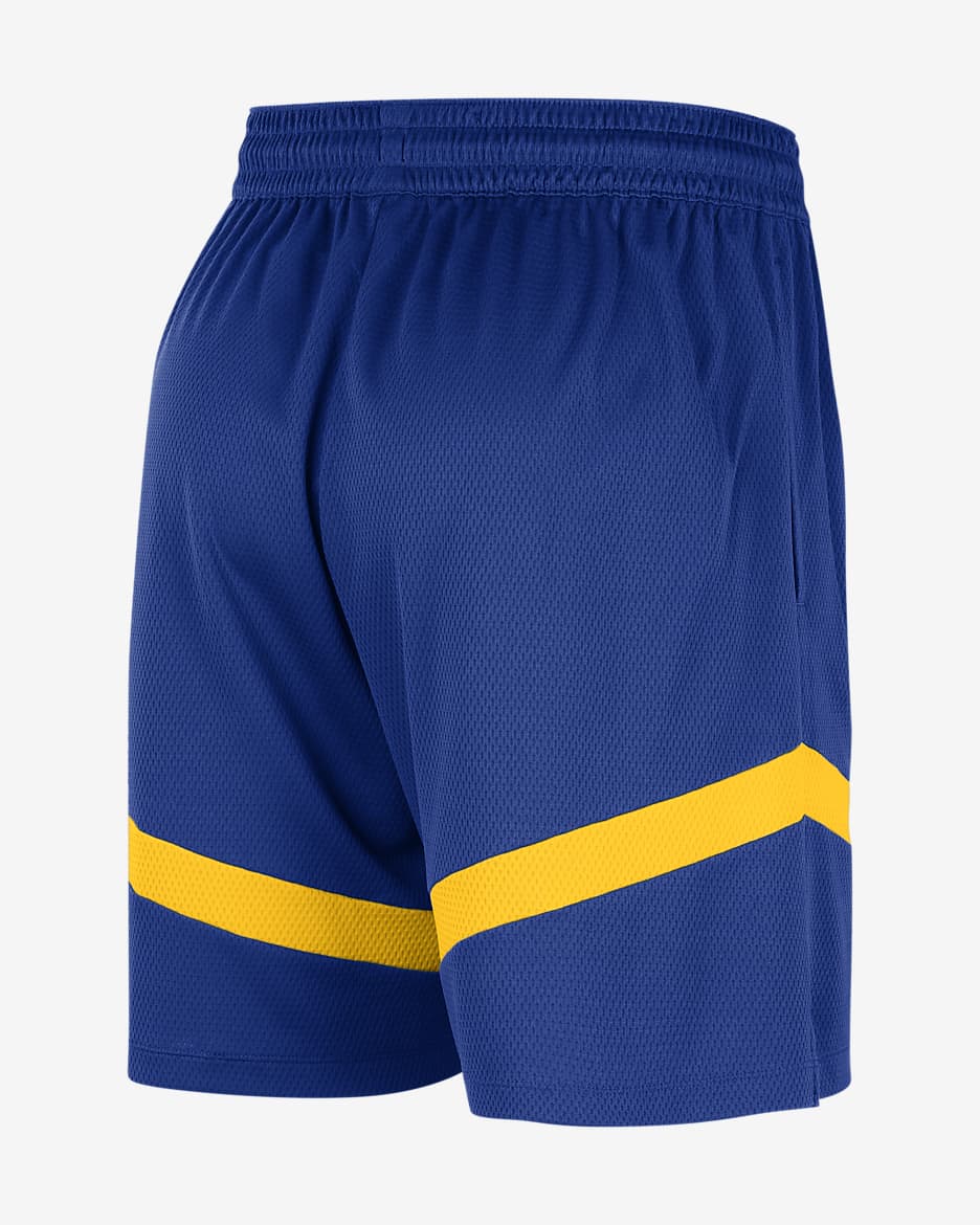 Calções NBA Nike Dri-FIT de 8 cm Golden State Warriors Icon Practice para homem - Azul Rush/Amarillo