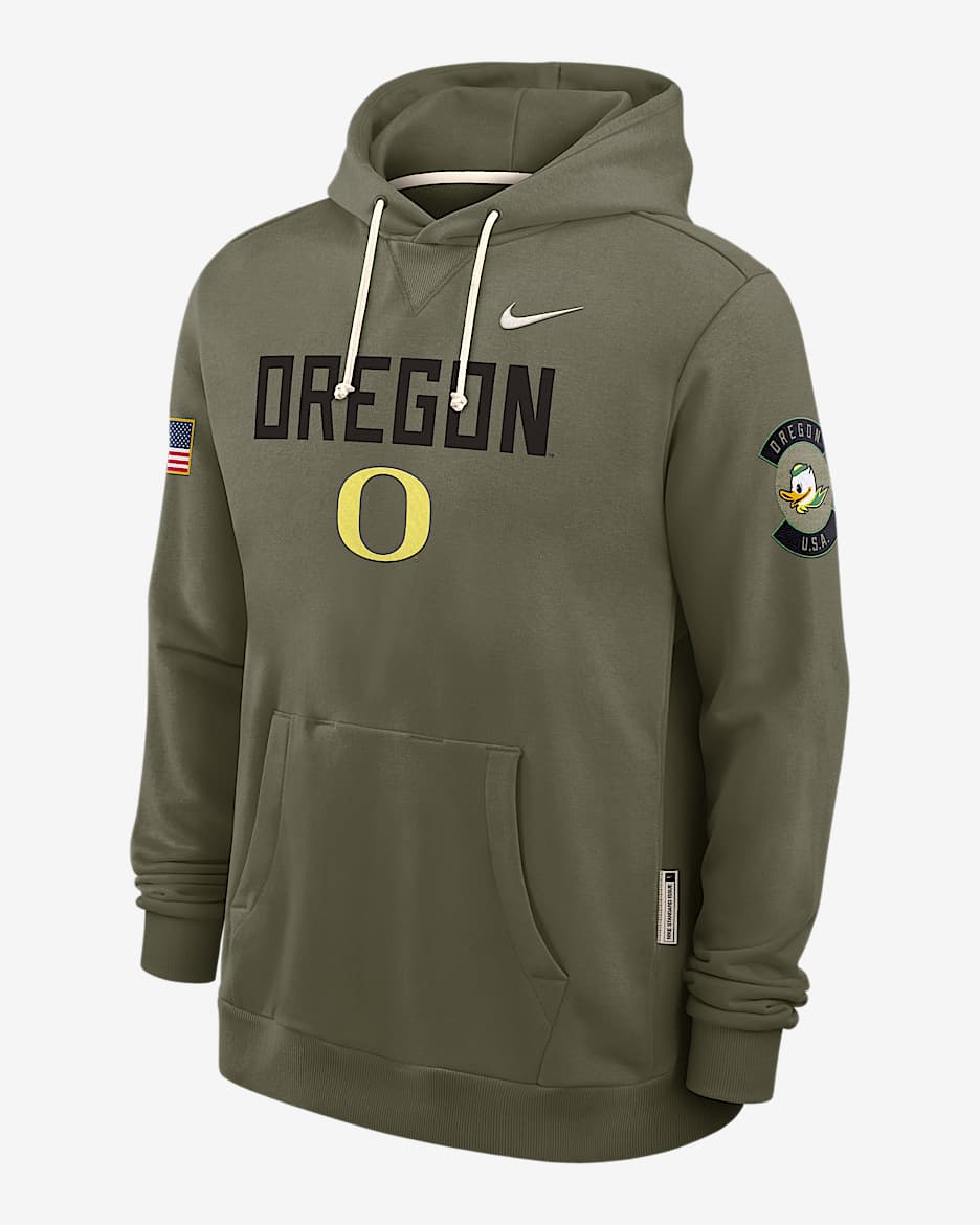 Oregon 2025 Military Appreciation Men's Nike Dri-FIT College Pullover Hoodie - Olive