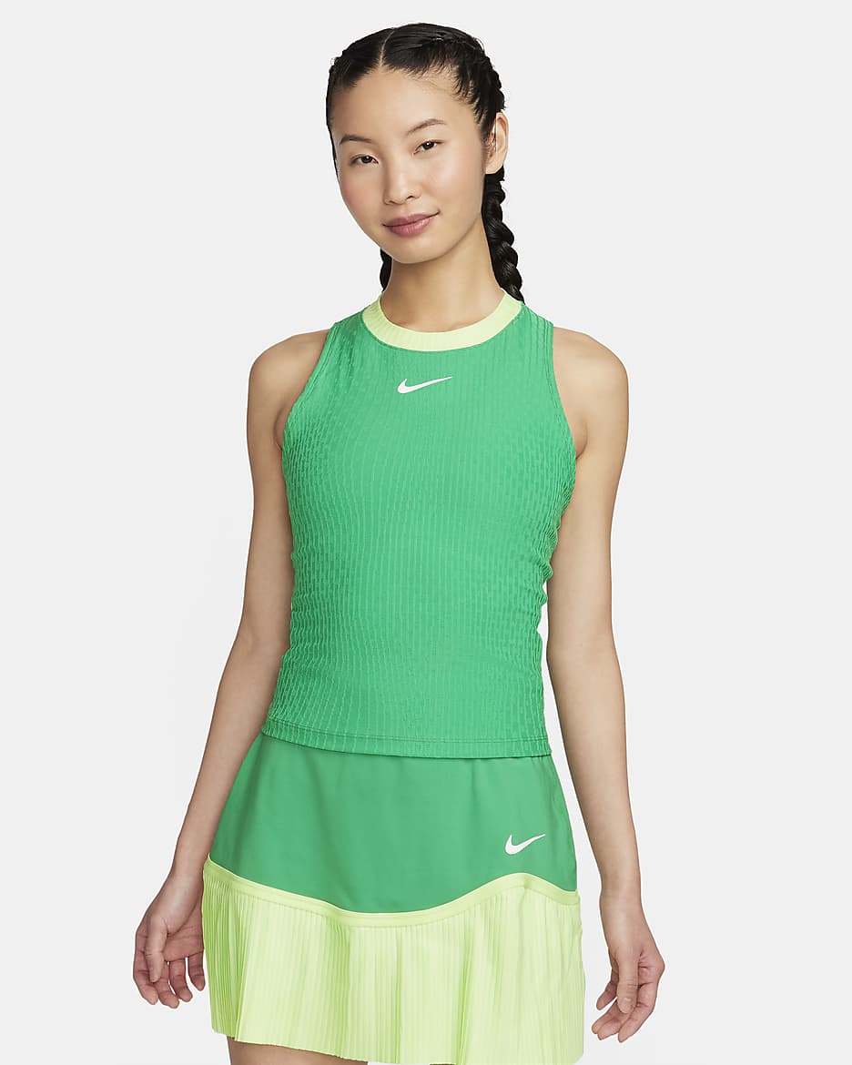 NikeCourt Slam Women's Dri-FIT Tennis Tank Top - Stadium Green/Stadium Green/Barely Volt/White