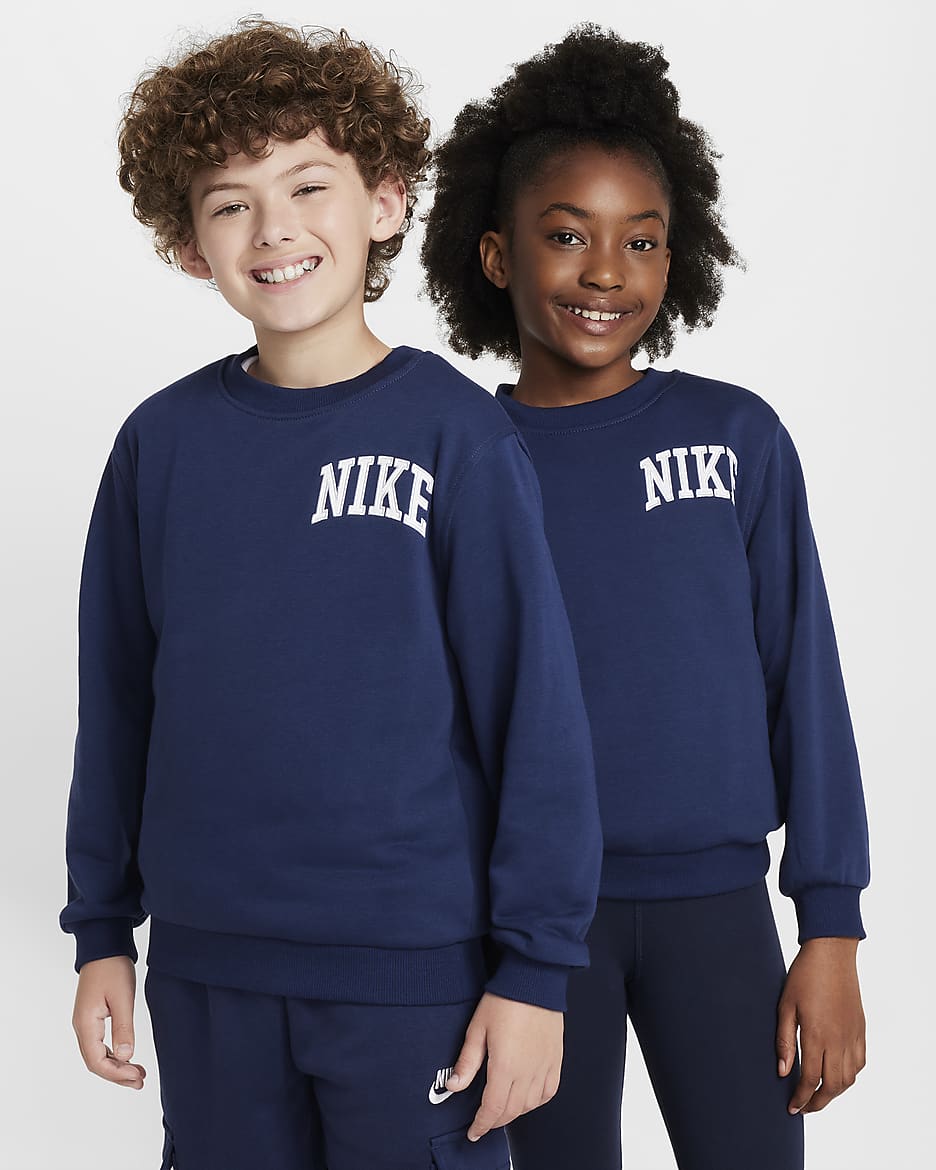 Nike Sportswear Club Big Kids' French Terry Crew-Neck Sweatshirt - Midnight Navy/White