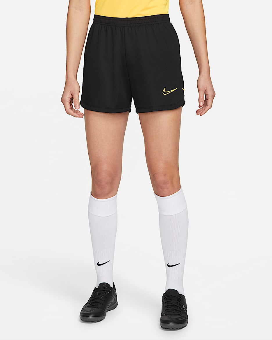 Nike Dri-FIT Academy Shorts de fútbol de tejido Knit para mujer - Negro/Naranja láser/Negro/Naranja láser