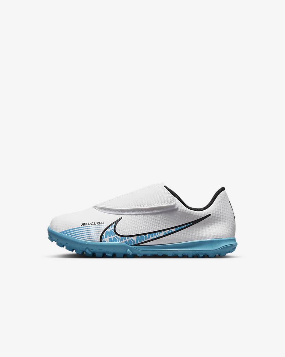 Nike Jr. Mercurial Vapor 15 Club 小童人工短草草皮低筒足球鞋 - 白色/Pink Blast/Baltic Blue