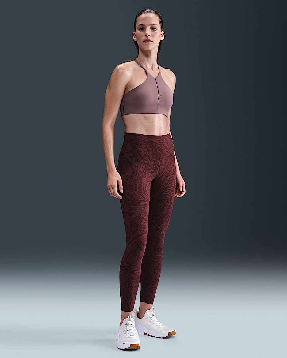 Nike Zenvy Women's Gentle-Support High-Waisted 7/8 Printed Leggings - Burgundy Crush/Dark Team Red/White