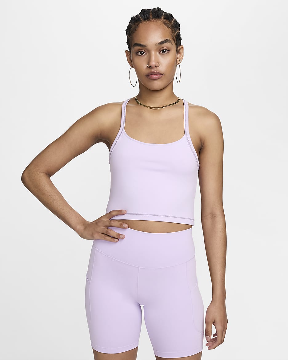 Nike One Fitted Women's Dri-FIT Cropped Tank Top - Lilac Bloom/Daybreak/Black