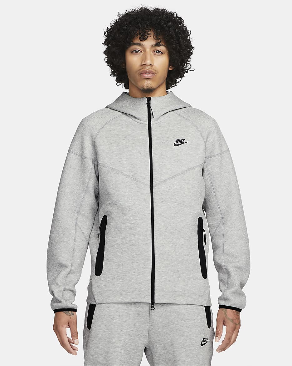 Sweat à capuche et zip Nike Sportswear Tech Fleece Windrunner pour homme - Dark Grey Heather/Noir