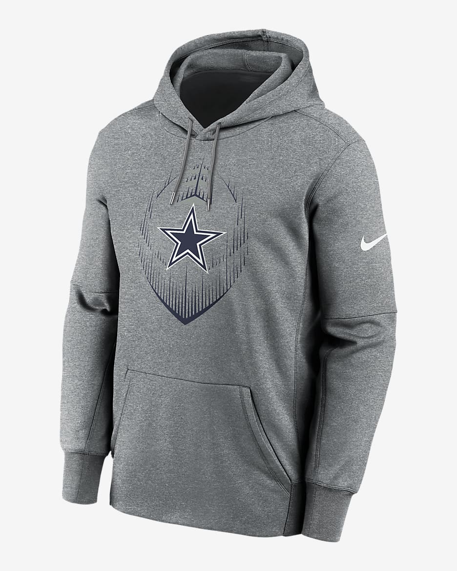 Sudadera con gorro sin cierre Nike Therma de la NFL para hombre Dallas Cowboys Icon - Gris jaspeado