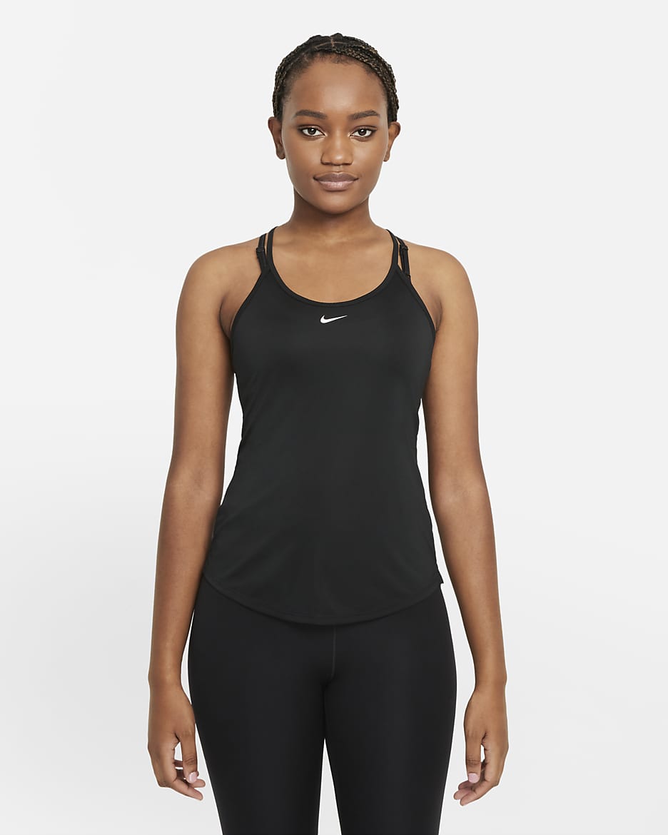 Nike Dri-FIT One Elastika Tanktop met standaardpasvorm voor dames - Zwart/Wit