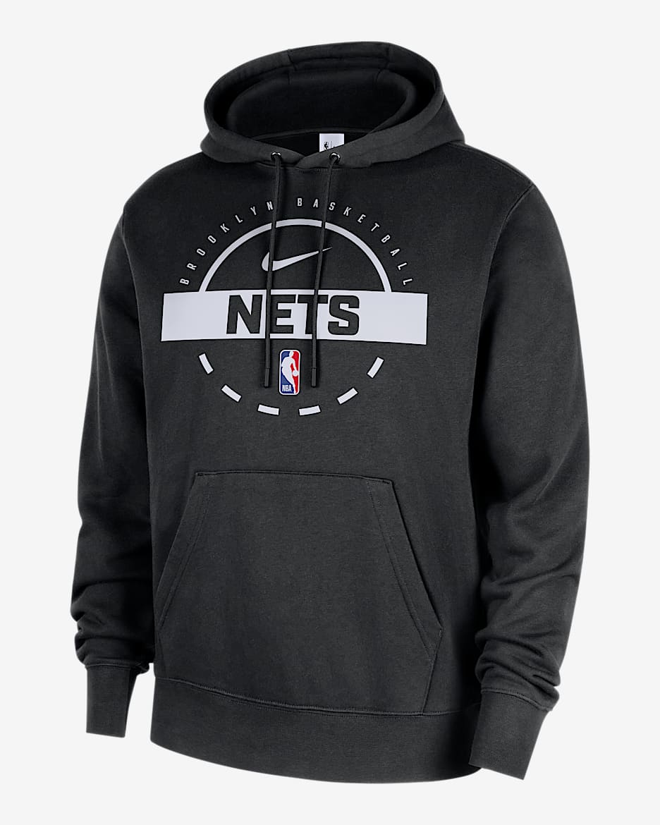 Brooklyn Nets Club Men's Nike NBA Practice Pullover Hoodie - Black/White