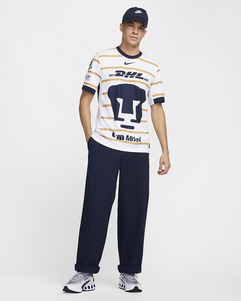 Jersey de fútbol Nike Dri-FIT ADV Authentic para hombre de Pumas UNAM local 2024/25 Match - Blanco/Obsidiana/Obsidiana