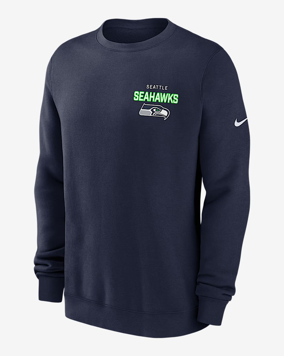 Seattle Seahawks Draw Block Club Men's Nike NFL Pullover Crew - Navy