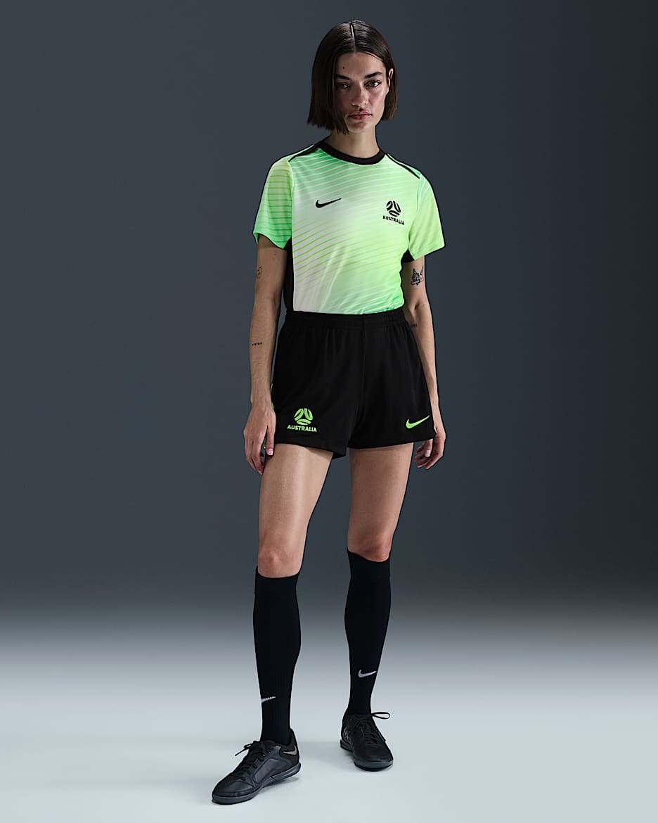 Dámské fotbalové úpletové kraťasy Nike Dri-FIT Austrálie Academy Pro - Černá/Lime Blast/Lime Blast