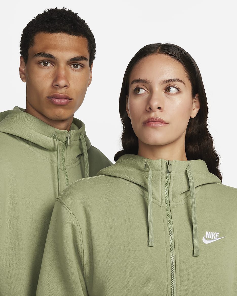 Sudadera con gorro de cierre completo para hombre Nike Sportswear Club Fleece - Verde aceite/Verde aceite/Blanco