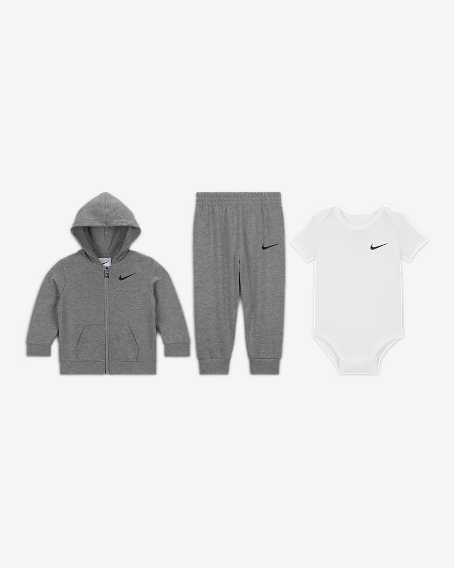 Nike Baby (0-9M) 3-Piece Bodysuit Set - Dark Grey Heather