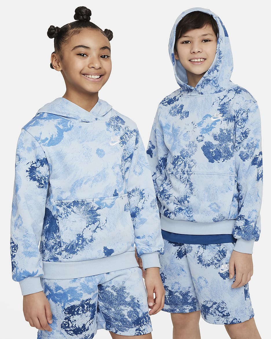 Nike Sportswear Club Fleece Older Kids' Pullover Hoodie - Light Armoury Blue/White