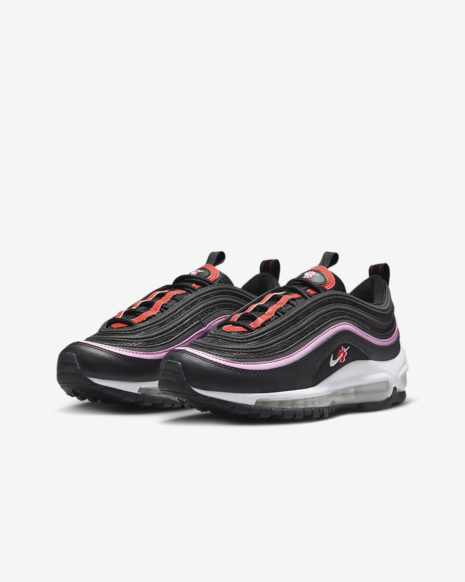 Nike Air Max 97 大童鞋款 - 黑色/Pink Rise/Picante Red/白色