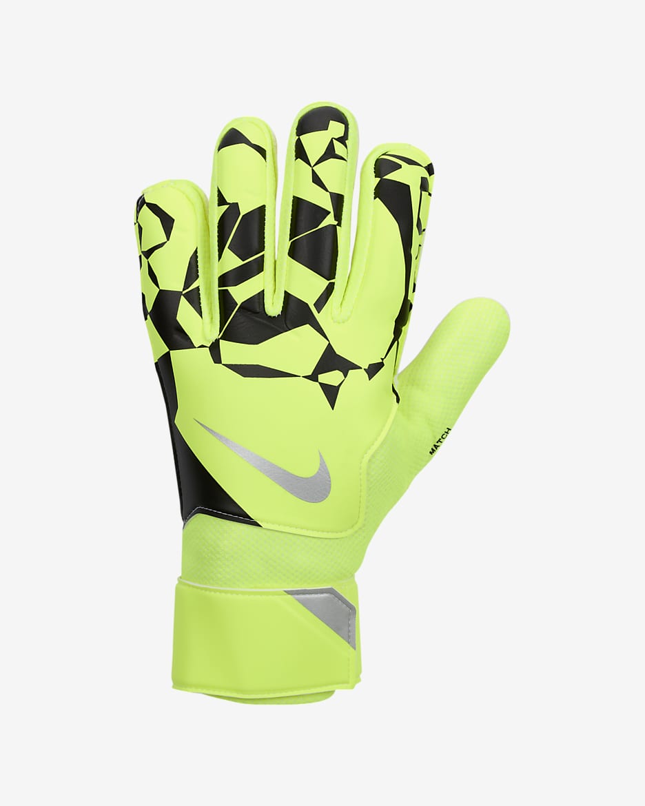 Gants de football pour gardien de but Nike Match - Volt/Noir/Metallic Silver