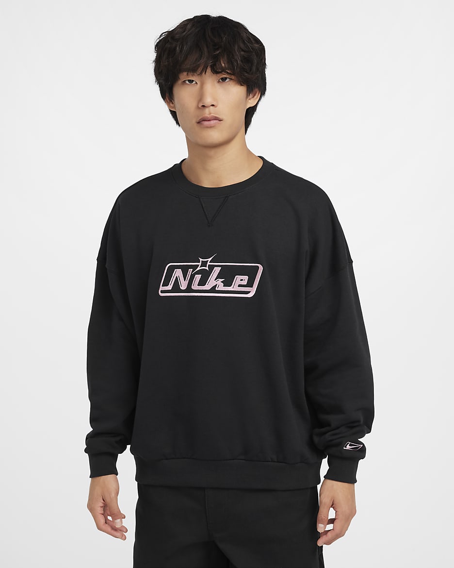 Nike Club Men's Oversized Crew-Neck Sweatshirt - Black/Pink Glaze