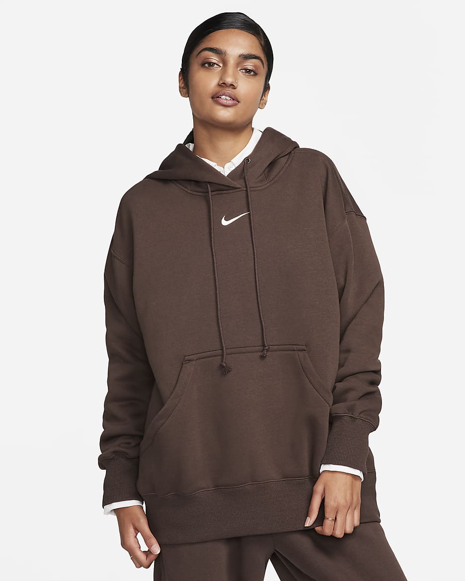 Sudadera con gorro sin cierre oversized para mujer Nike Sportswear Phoenix Fleece - Marrón barroco/Vela