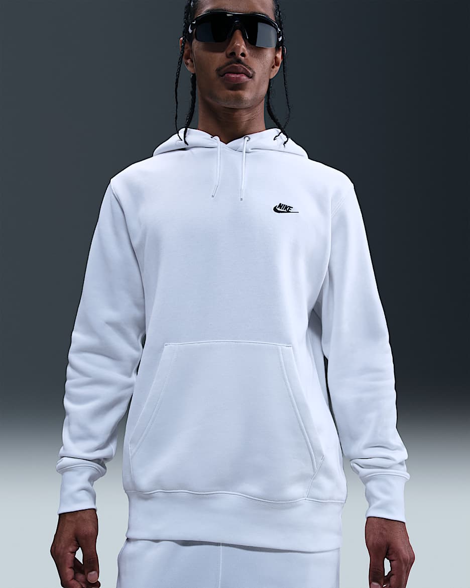 Nike Club Men's Pullover Fleece Hoodie - White/White/Black
