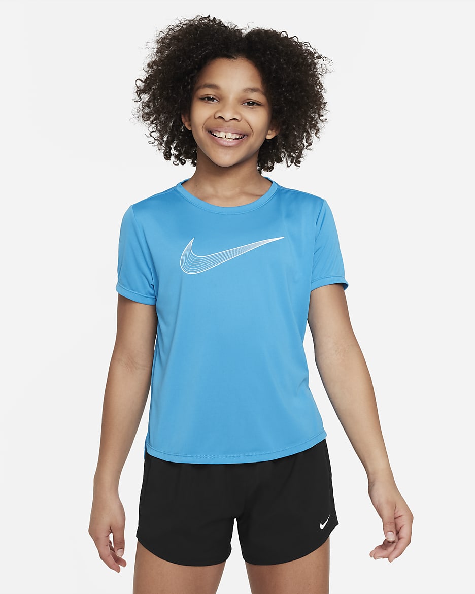 Nike One 大童 (女童) Dri-FIT 短袖訓練上衣 - Laser Blue/白色