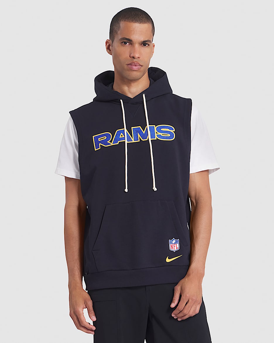 Sudadera con gorro sin cierre sin mangas Nike Dri-FIT de la NFL para hombre Los Angeles Rams Rivalries Collection Sideline - Azul marino