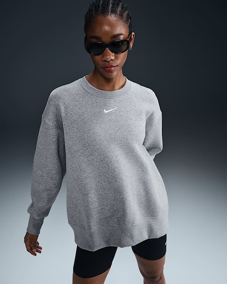 Nike Sportswear Phoenix Fleece Oversize-Damen-Sweatshirt mit Rundhalsausschnitt - Dark Grey Heather/Sail