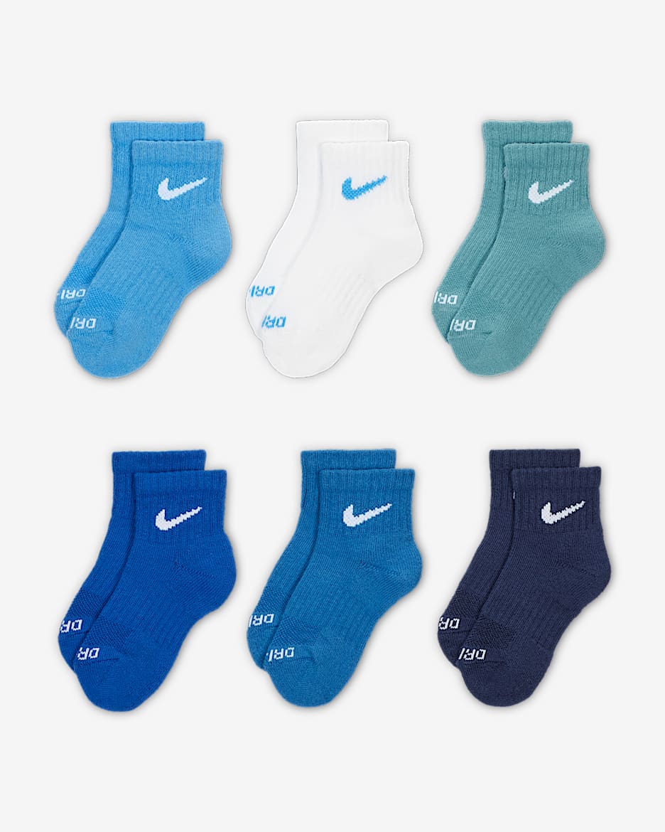 Nike Dri-FIT Performance Basics Little Kids' Quarter Socks (6 Pairs) - University Blue