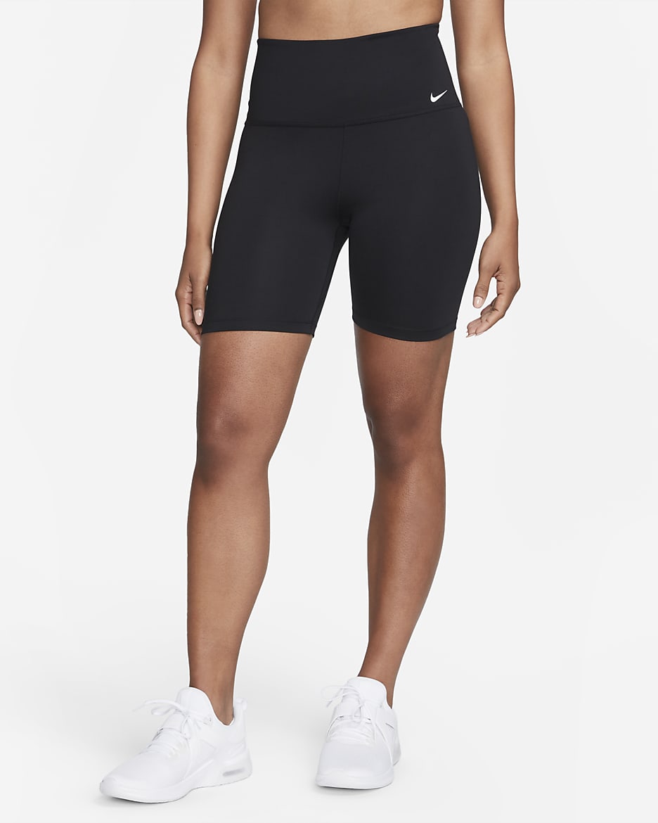 Nike Dri-FIT One Biker-Shorts mit hohem Taillenbund für Damen (ca. 18 cm) - Schwarz/Weiß