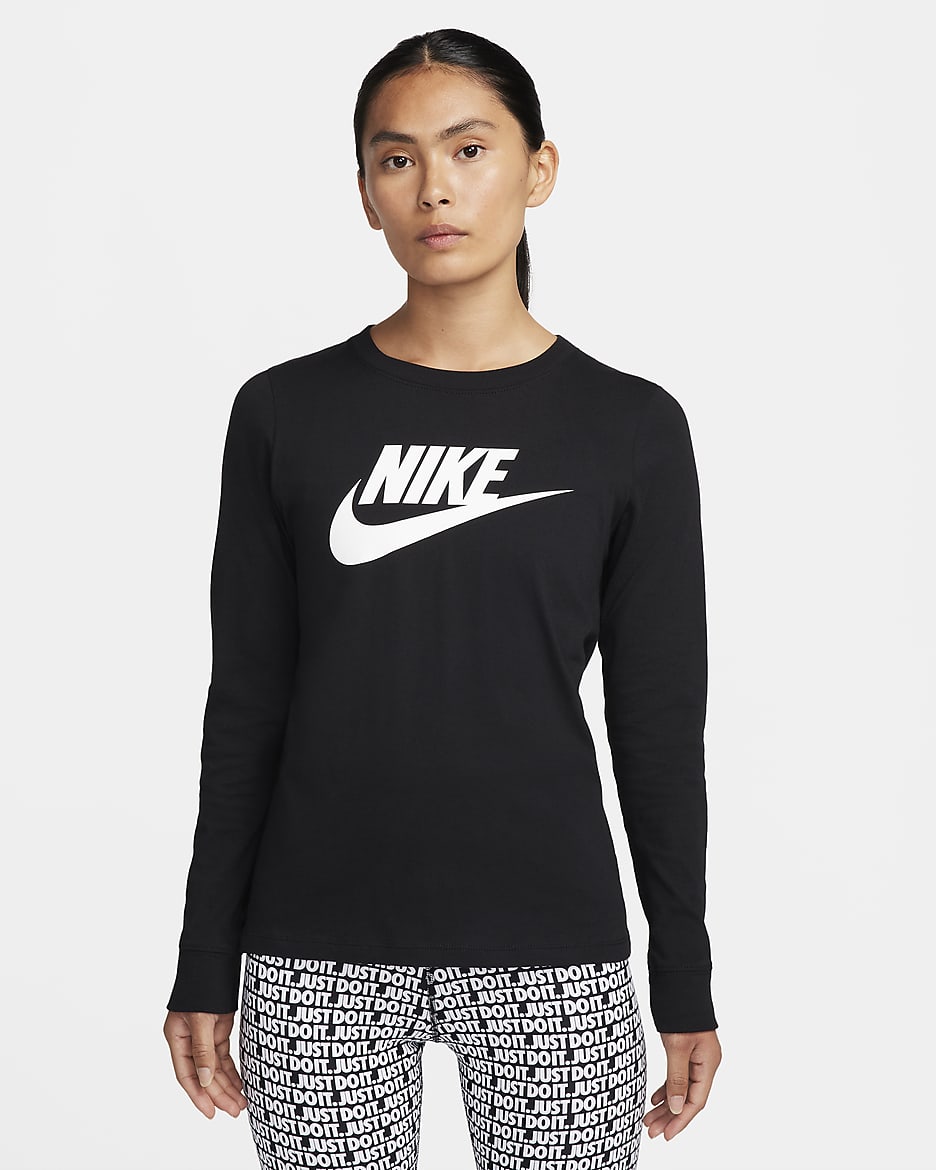 Nike Sportswear Club Essentials Women's Long-Sleeve Logo T-Shirt - Black/White