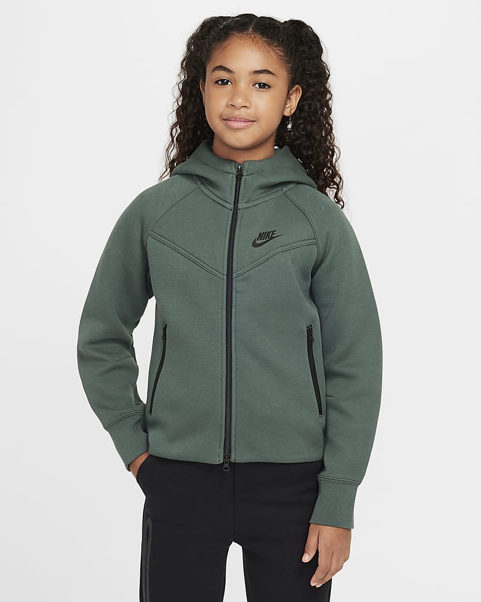 Nike Sportswear Tech Fleece Big Kids' (Girls') Full-Zip Hoodie - Vintage Green/Black/Black