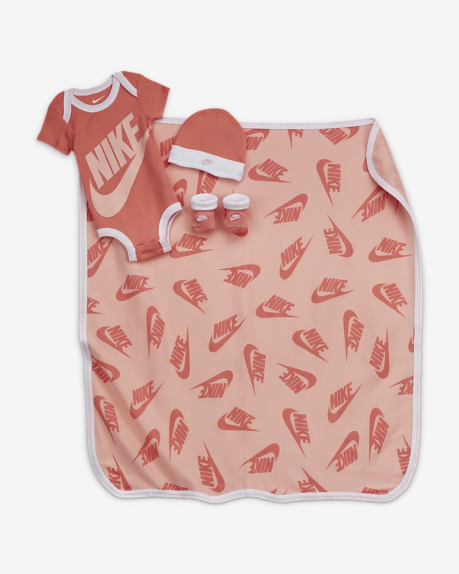 Conjunto de 4 prendas para bebé de 0 a 12 meses Nike (con manta) - Rosa mirada