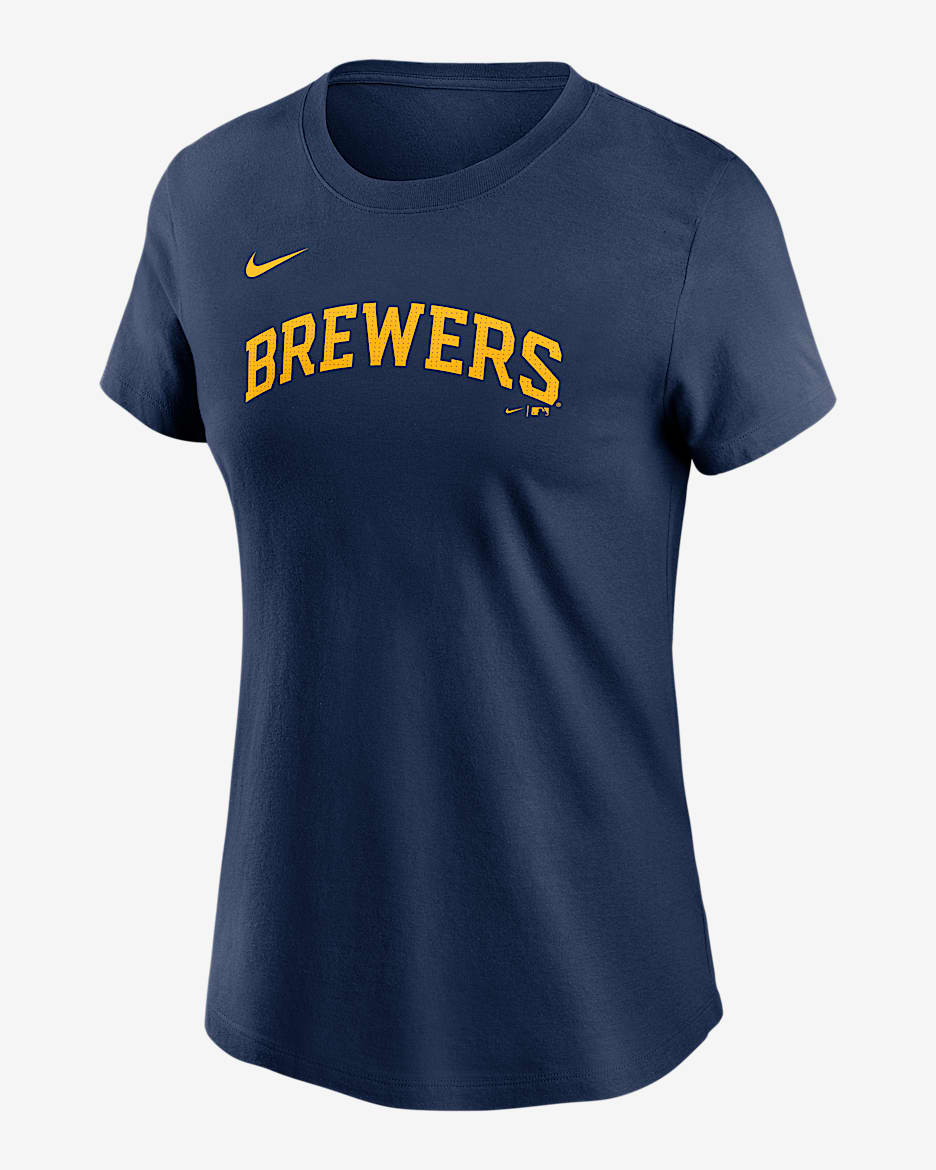Playera Nike de la MLB para mujer Christian Yelich Milwaukee Brewers Fuse - Azul marino
