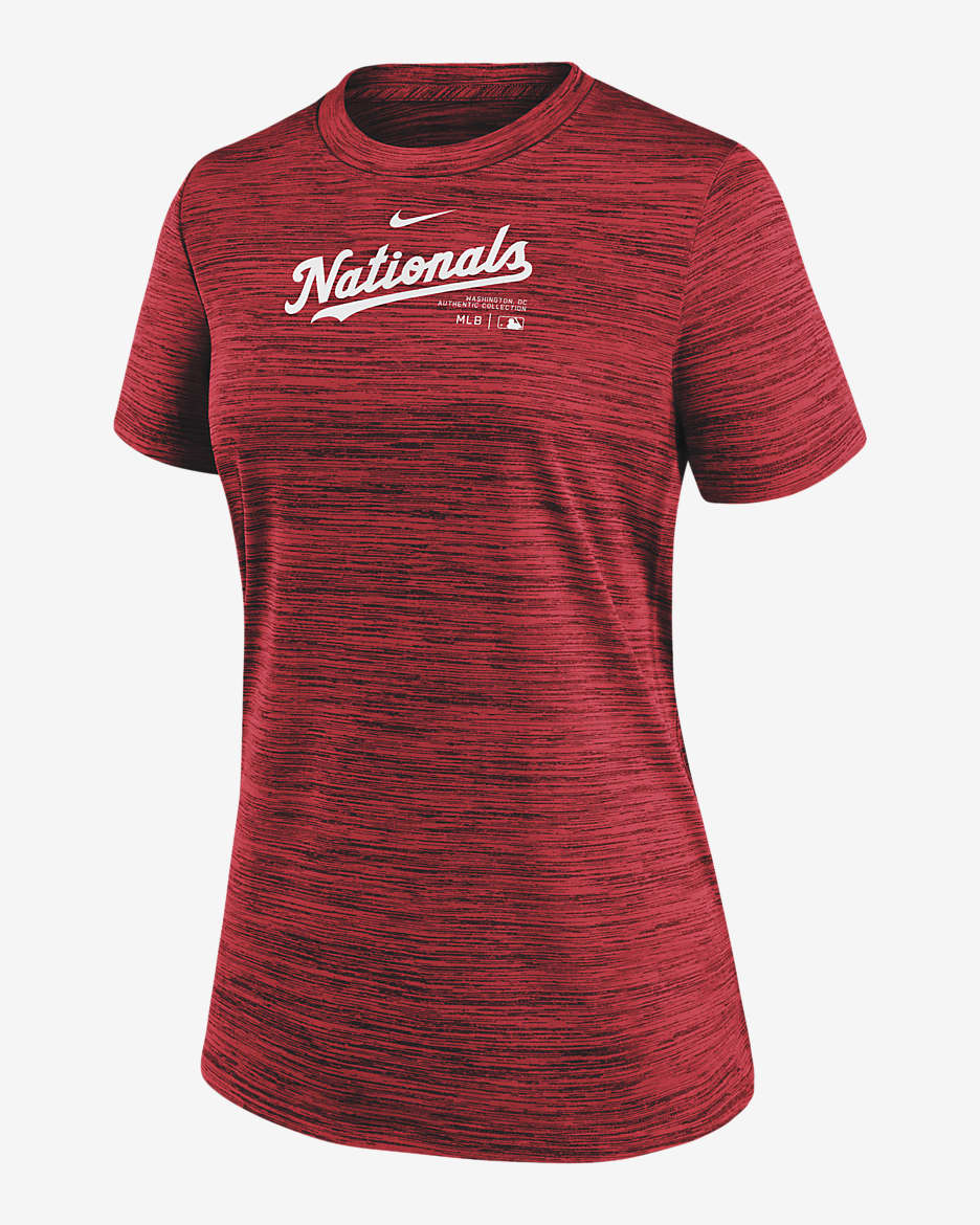 Washington Nationals Authentic Collection Practice Velocity Women's Nike Dri-FIT MLB T-Shirt - Red