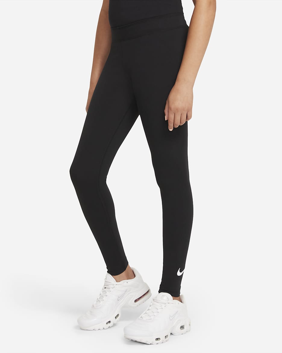 Nike Sportswear Favorites Swoosh-leggings til store barn (jente) - Svart/Hvit