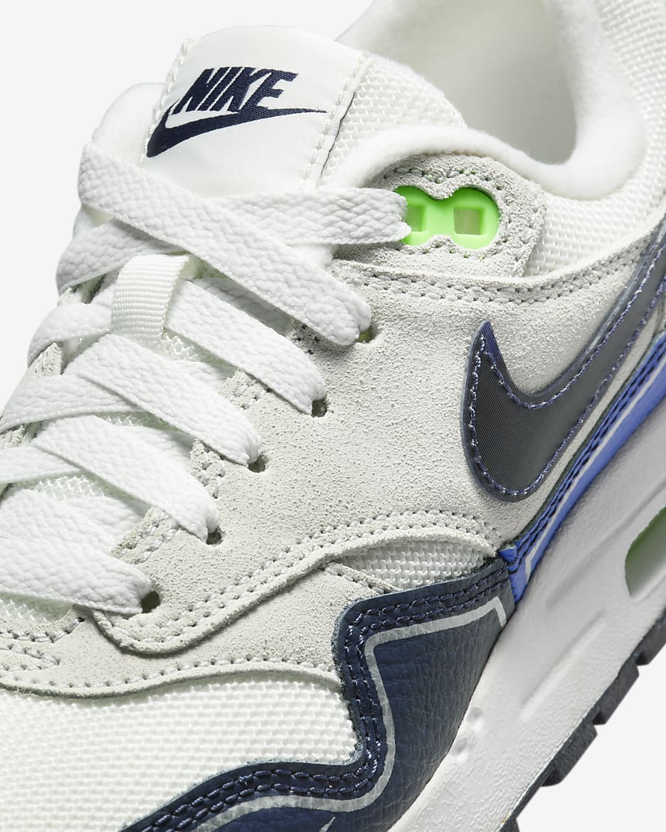 Calzado para niños talla grande Nike Air Max 1 - Blanco cumbre/Polvo fotón/Hiperroyal/Obsidiana