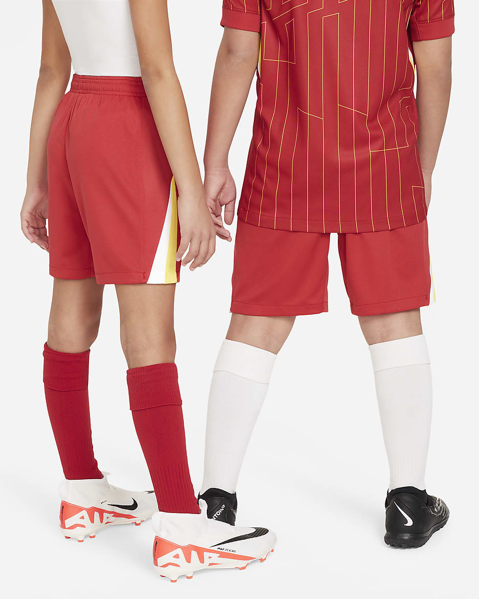 Liverpool F.C. 2024/25 Stadium Home Older Kids' Nike Dri-FIT Football Replica Shorts - Gym Red/White/Chrome Yellow