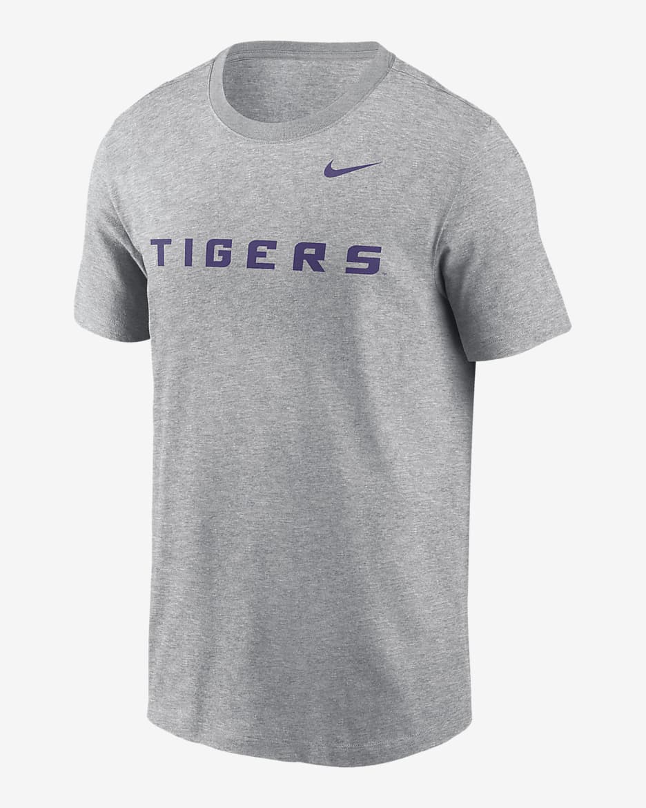 Playera universitaria Nike para hombre LSU Tigers Primetime Wordmark - Gris jaspeado