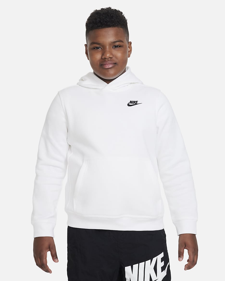 Nike Sportswear Club Fleece Big Kids' (Boys') Pullover Hoodie (Extended Size) - White/Black