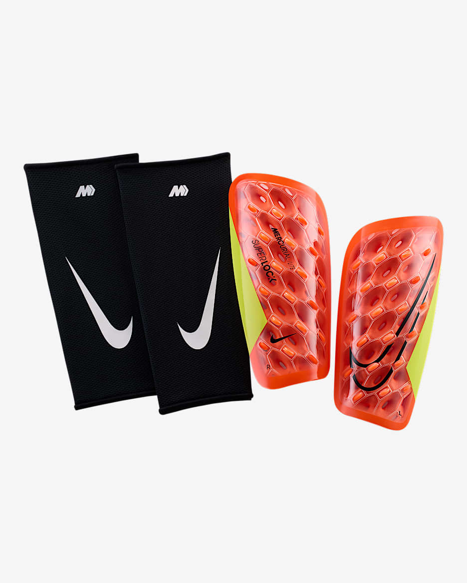 Nike Mercurial Lite SuperLock Football Shinguards - Hyper Crimson/Volt/Black