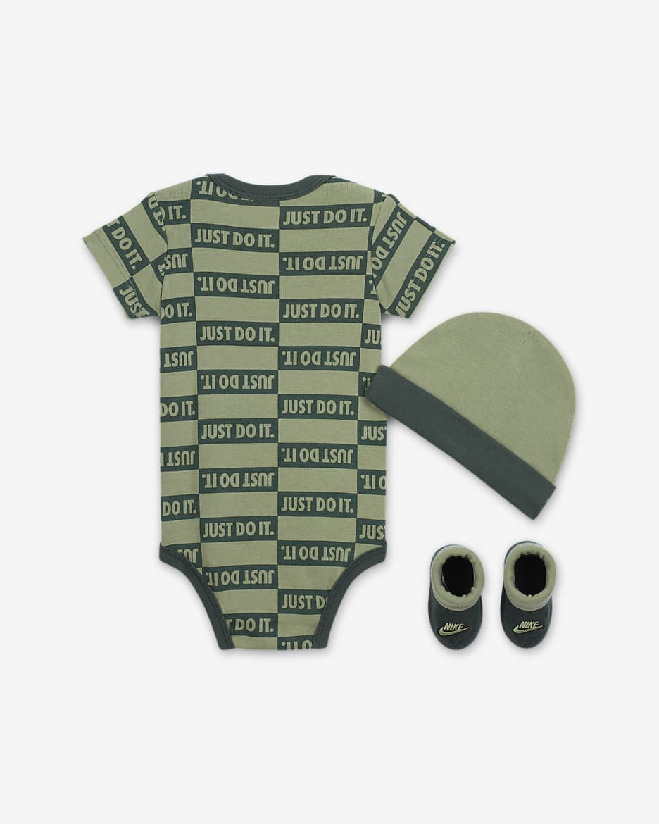 Nike Baby (0-9M) Textured Club 3-Piece Bodysuit Set - Oil Green